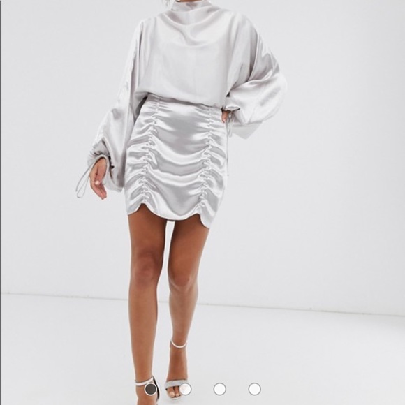 silver satin mini dress